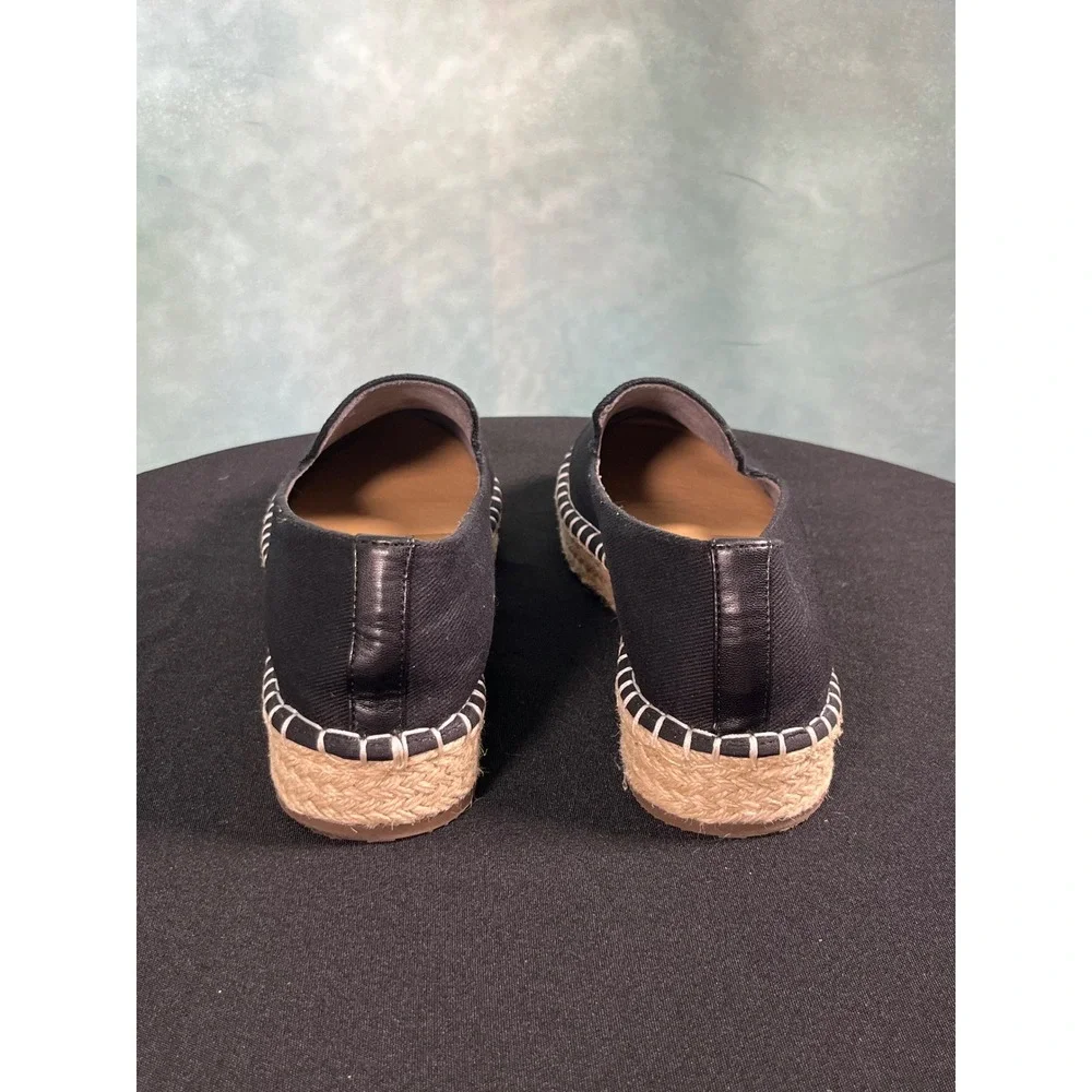 Joie Cara Black Canvas Espadrille Loafers Whipstitch Platform‎ Flats Womens 8.5M
